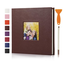 RECUTMS Small Photo Album Self Adhesive Scrapbook Magnetic Photo Albums for 4x6 5x7 8x10 Pictures for Baby Family Wedding 40 Pages with Metal Pen and Plastic Board (Brown)