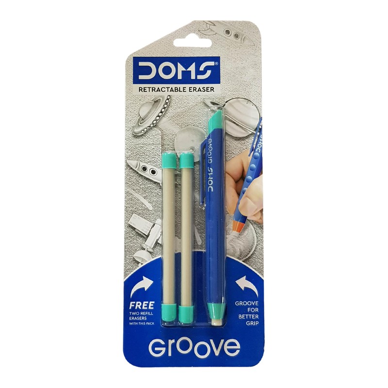 Groove Retractable Click Pencil Eraser, GREEN Body, Pack of 1,