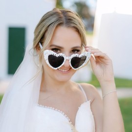 Bride Sunglasses, Heart Sunglasses Bride to Be Gifts Bachelorette Party Pearl Bride Glasses for Bachelorette Party Favors