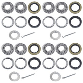 LUXTRKSTO 4 Sets for 1'' Axle Trailer Hub Bearings Kits, L44643 / L44610 Bearings Set with D-Style Tang Washers, 12192TB 15192TB Grease Seals, Cotter Pins for 2000-2200 lbs BT8 Straight Spindle