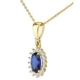 Old English Jewellers 9ct Yellow Gold Sapphire Oval Cluster Pendant Necklace + 18 inch Chain