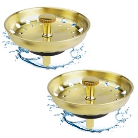 JEAPHA 2 Pcs Gold Sink Strainers Replacement for Standard 3-1/2 inch Kitchen Drain 304 Stainless Steel Basket Sink Stopper