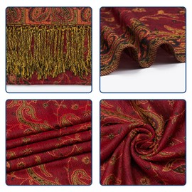 QIUTIMIY Paisley Pashmina Shawl Wrap Women Reversible Vintage Jacquard Pashmina Rave Scarf with Fringe for Evening, Wedding(Flower1-Wine Red)