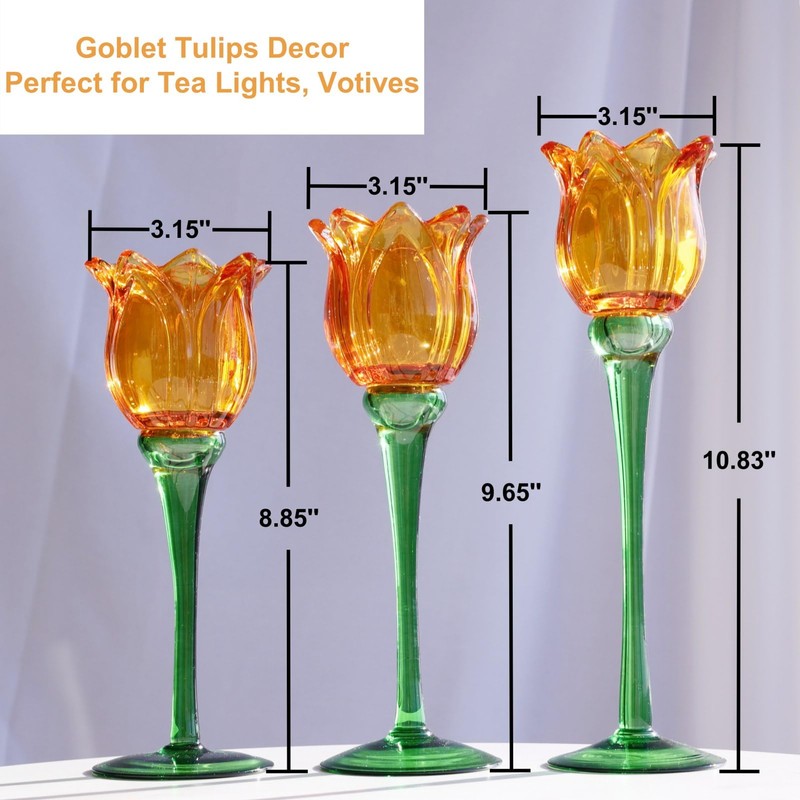 VOHO Orange Tulips Votive Candle Holders for Spring Decor, Elegant