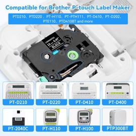 Tze-335 12mm Black Label Maker Tape Replacement for Brother P Touch Label Tape White on Black TZe TZ Tape 12mm 0.47 Laminated Black TZe335 Compatible for Brother PT-D210 PT-D220 PT-H110, 4-Pack