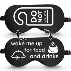 VITYA Black Do Not Disturb/Wake Me Up Double-Sided Silk Sleep Mask for Women/Men | Sleep Mask Light Blocking | Soft Breathable Sleep Eye Mask for Traveling on Airplane | Eye Mask with Elastic Strap