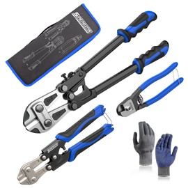 SPENDINS 3-Piece Bolt Cutter Set, 14" Heavy Duty Bolt Cutters, 8" Mini Bolt Cutters and 8" Wire Rope Cutter with Carrying Case, Ergonomic Handles, Cr-V Blades for Cutting Locks, Chains, Iron Wire