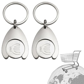 RabbFit 2 Pcs Shopping Cart Token Car Key Chain Shopping Cart Key Chain Keychain Shopping Cart Keychain, 2×Euro