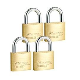 Master Lock Solid Brass Body 40mm Wide Economy Padlock with Keys - Mini Lock with 4-pin Anti-Pick Cylinder and Cut-Resistant Steel Shackle - Small Lock with Key for Lockers and cabinets - 4 Pack