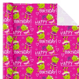WRAPAHOLIC Birthday Wrapping Paper Roll - Mini Roll - 17 Inch x 9.8 Feet - Princess Frog Happy Birthday Design, Perfect for Girls Birthday, Party, Holiday