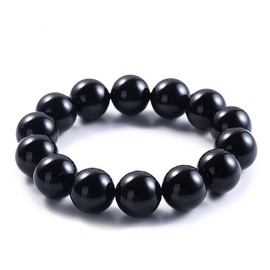 Kyozudou Evil Protection Excellent 5A Black Agate Onyx Natural Stone Bracelet (14mm, 16)