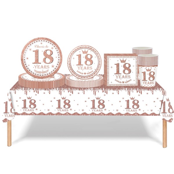 Rose Gold 18th Birthday Decorations - 69pcs Tableware Set for