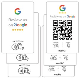 Google Review Tap Card by NUUBIZ - NFC and QR Code Review Card - All Phones Compatible-Digital Business Card to Boost Review -Promote Your Brand - white