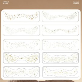 Pack of 10 Gold Glitter Freckles Face Tattoos - 10 Style Shapes Sparkle Freckles for Face, Long-Lasting Waterproof Glitter Face Stickers Face Makeup for Women