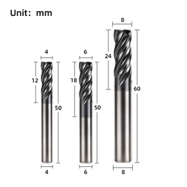 3pcs 4mm 6mm 8mm Carbide Square End Mill 4 Flutes for Stainless Steel