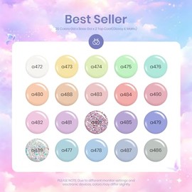 Beetles 20Pcs Gel Nail Polish Kit, with Glossy & Matte Top Coat and Base Coat - Pastel Paradise Girly Colors Collection, Popular Bright Nail Art Solid