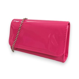 fi9® Ladies Plain Clutch Bag Handbag Wedding Party Prom Evening Purse Fuchsia Pink Medium, Fuchsia Pink