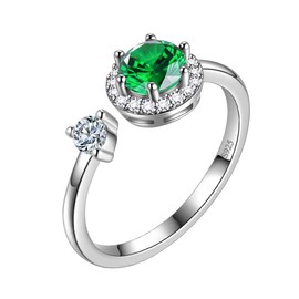 Aurora Tears May Birthstone Adjustable Ring Women 925 Sterling Silver Rings Round Birthstones Created Emerald Green Crystal May. Birth Stone Jewelry Birthday Gift DR0090G