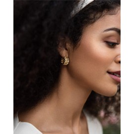 Benevolence LA Gold Dipped Braided Huggie Hoop Earrings for Women, Gold Chunky Hoops, Gold Huggie Earrings,14 karat Gold Hoop Earrings, Chunky Gold Hoop Earrings, Chunky Gold Hoops