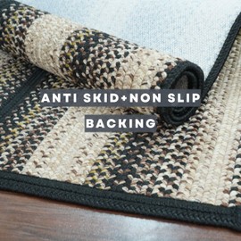 Homespice Blackbird Braided Kitchen Non Slip Rugs 17"x47" - Rectangle, Black and Tan - Made with Durable Polypropylene - Waterproof, Stain Resistant and Washable