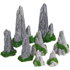 Wionin 8 Pieces Rockery Decor Zen Garden Accessories Micro Landscape Garden Decoration Mountain Landscape Figurines Mini Statues for Bonsai for Home Office Displays