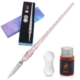 Luxiv Glass Ink Pen Set, Glass Dip Pen with Ink and Pen Holder Art Crystal Glass Pens for Signatures, Business Christmas Gift Glass Ink Pens (Basic, Pink)