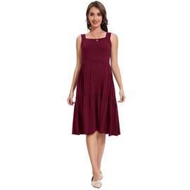 Smallshow Women's Maternity Tank Dress Sleeveless Ruffle Pregnancy Clothes,Maroon,L