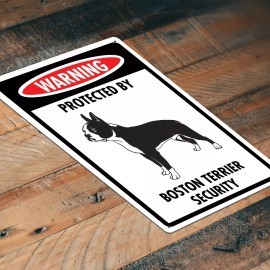 JP's Parcels Warning Protected By Boston Terrier Security Dog Sign for Front Door 12"x 8"