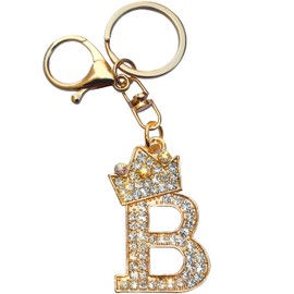 Letter Keychain for Women,Initial Letter Keychain with Rhinestone,A-Z Crystals Alphabet Keyrings Gold Metal Letter Keychain for Purse Handbags Gift Choice B
