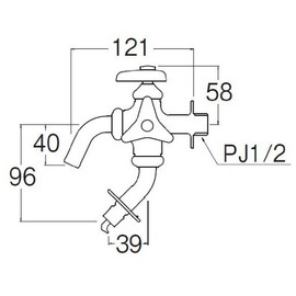 SANEI F123TK-1-13 Double Mouth Horizontal Faucet for Washing Machines for Cold Areas