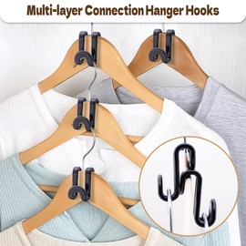 Mlici Clothes Hanger Connectors - 60 Pcs Multi-Level Cascading Hooks, Heavy Duty Plastic Mini Hooks for Space Saver Closet Organizer, Black
