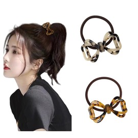 2 Pcs Tortoise Shell Hair Ties Bowknot Hair Scrunchies Elastic Hair Bands Stretchy Ponytail Holders Hair Accessories for Women Girls Ponytails Bun Braid