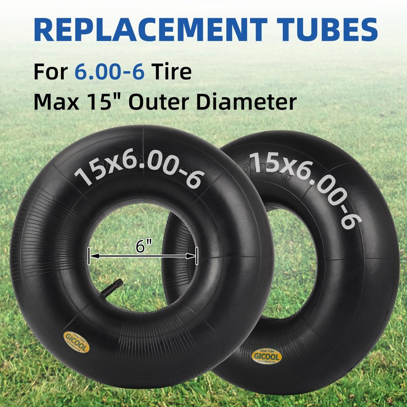 GICOOL 15x6.00-6 Inner Tube(2-Pack), Replacement Lawn Mower Tire Tubes, Heavy-Duty