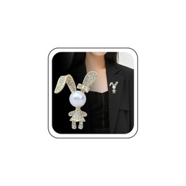 Zeshimb Cute Rhinestone Bunny Brooch Pin Full Diamond Cz Easter Rabbit Brooch Faux Pearl Cartoon Animal Lapel Pin Corsage Clothing Decor Pin Badges Accessories Jewelry for Women