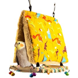 La La Pet® Hanging Parrot Hammock Nest with Wooden Perch Bird Sleeping Tent Parrot Habitat Bird Nest Bed Parrot Hideaway for Small and Medium Sized Birds Large