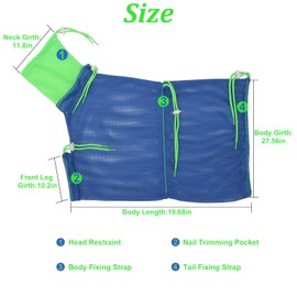 Catcan Breathable Mesh Shower Bag - Anti Scratch Adjustable Grooming for Nail Trimming, Bathing - Polyester Soft Cat Washing (Blue-Green)