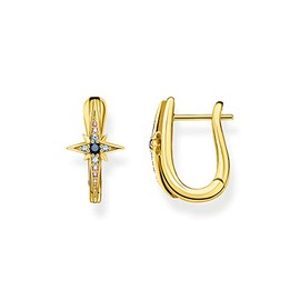 THOMAS SABO Sabo Creole Earrings Royalty Star with Stones 925 Sterling Silver 750 Yellow Gold Plating, Dimensions: Approx. 1.8 cm x 1 cm, CR678-959-7, Silver, Cubic Zirconia