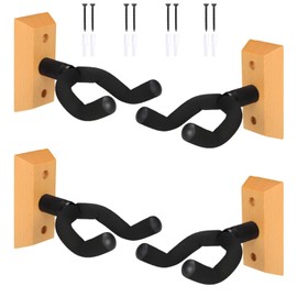 Pack of 4 Guitar Holders, Wall Mounted U-Shaped Guitar Stand, Wooden + Metal + Sponge, Adjustable, Suitable for All Sizes of Guitars, Basses, Ukuleles