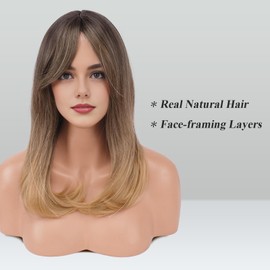 FESHFEN Wigs with Fringe for Women Natural Synthetic Hair Wig Hair Wig for Women 45 cm R4.5T27#
