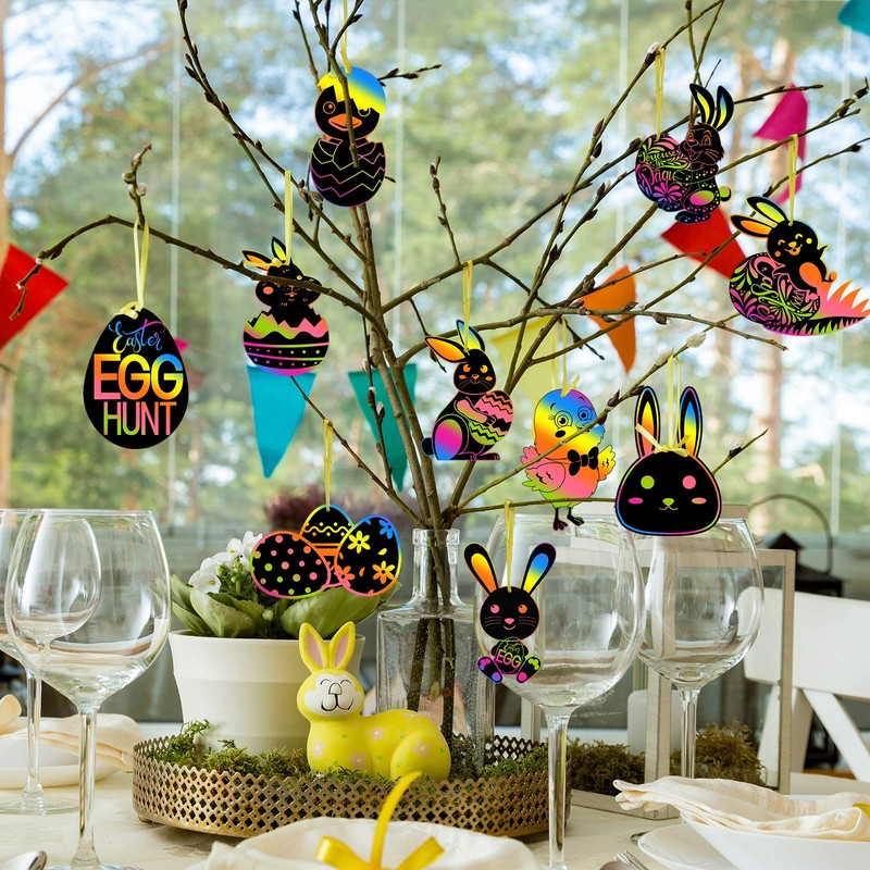 FEPITO 24 Pcs Easter Scratch Paper Kits Bunny Scratch Paper