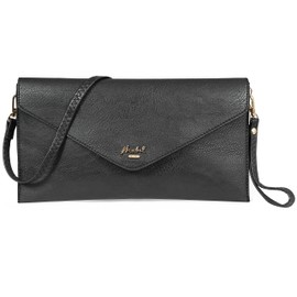 Mabel Women's Wristlets Clutch Bag - Faux Leather with Long Adjustable Strap and Fabric Lining - Evening Shoulder Purse Bag - Piper [Black]