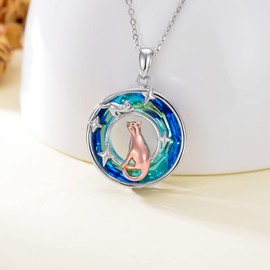 URONE Cat Necklace with Crystal Sterling Silver Mom and Daughter Necklace Cute Animal Jewellery Mother's Day Gifts for Women Girl Her