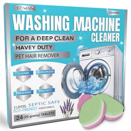 EEMANI Washing Machine Cleaner Tablets 24 Pack Deep Cleaning For HE Top & Front Load 3 Layers & 20 Gram Tablet Septic Safe - Eco-Friendly Deodorizer, Clean Inside – 1 Year Supply