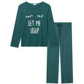Joyaria Womens Viscose Pyjamas Set Light/Lightweight Jersey Moisture Wicking PJs Long Sleeved Ultra Soft Cozy Sleepwear/Loungewear Sets Plus Size (Green, XXL)