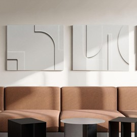 homary 2-Piece White Japandi 3D Abstract Wall Art Set – Modern Minimalist Carved Wall Sculpture for Living Room & Office (White, 23.6" W x 1.2" D x 15.7" H, Wall Art)