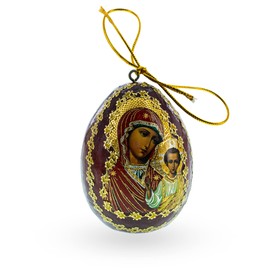 BestPysanky Maria with Jesus Christ Brown Wooden Easter Egg