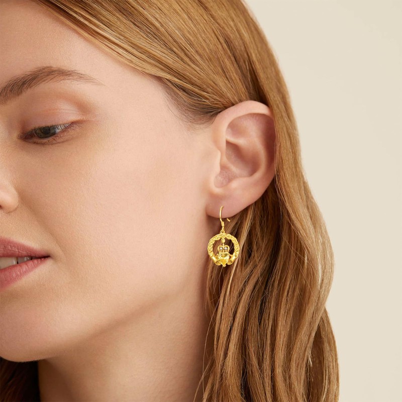 TANGPOET Claddagh Earrings for Women Sterling Silver Gold Plated Celtic