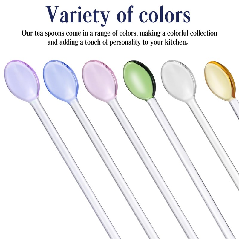 Glass Stirring Spoons Long Handle, 6-Pack Heat-Resistant Coffee Spoon for
