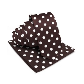 Vittorio Farina Satin Polka Dot Necktie & Pocket Square Set for Men (Brown/Ivory)