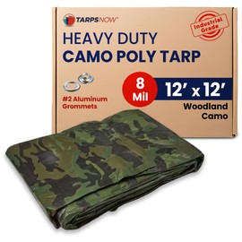 Tarps Now 12x12 ft Heavy Duty Camo Tarpaulin – 8 MIL Waterproof Camouflage Plastic Tarps with Aluminum Grommets, Reinforced Edges & Tear Resistant Cover for Camping, Roofing, Construction, Outdoor Use